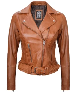 Women's Light Brown Biker Leather Jacket