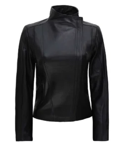 Arezzo Black Flap Closure Leather Cafe Racer Jacket