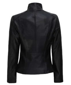 Arezzo Black Flap Closure Leather Cafe Racer Jacket