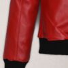 Bold Red biker Leather Jacket with White Collar and Black Trim