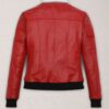 Bold Red biker Leather Jacket with White Collar and Black Trim
