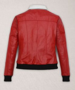 Bold Red biker Leather Jacket with White Collar and Black Trim