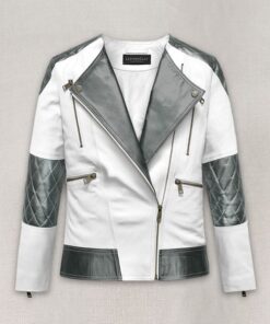 Bold White and Grey Leather Jacket