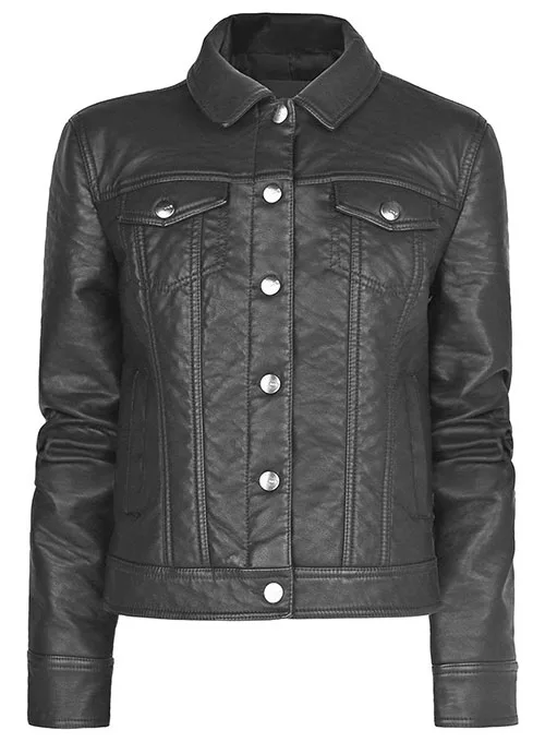 Classic Black Button Leather Jacket