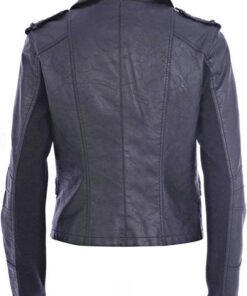 Elegant Women Navy Biker Leather Jacket