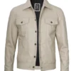 Fernando Men's Beige Real Trucker Leather Jacket
