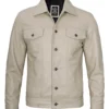 Fernando Men's Beige Real Trucker Leather Jacket