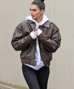 Kendall Jenner Classic Dark Brown Leather Jacket