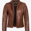 Real Cognac Brown Leather Biker Jacket
