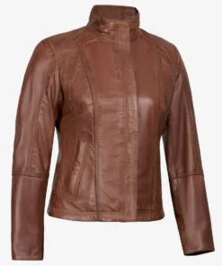 Real Cognac Brown Leather Biker Jacket