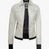 Tralee Women's Bomber Off White Leather Jacket