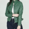 Women Green Diamond Leather Jacket
