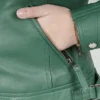 Women Green Diamond Leather Jacket