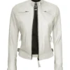 Women Off White Diamond Moto Style Real Leather Jacket