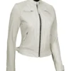 Women Off White Diamond Moto Style Real Leather Jacket