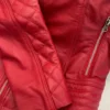 Womens Red Quilted Sleeves Cafe Racer Leather Jacket