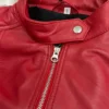 Womens Red Quilted Sleeves Cafe Racer Leather Jacket