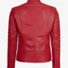 Womens Red Quilted Sleeves Cafe Racer Leather Jacket