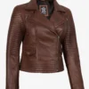 Women's Asymmetrical Cognac Wax Biker Leather Jacket