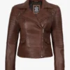 Women's Asymmetrical Cognac Wax Biker Leather Jacket