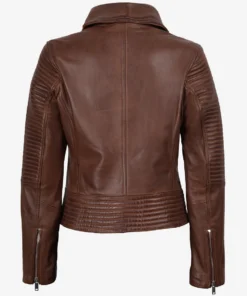 Women's Asymmetrical Cognac Wax Biker Leather Jacket