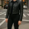 Women's Black Cropped Leather Jacket