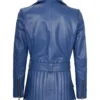 Women's Blue Belted Real Leather Jacket