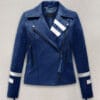 Womens Bold Blue Biker Leather Jacket