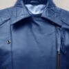 Womens Bold Blue Biker Leather Jacket