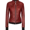 Womens Burgundy Hooded Leather Jacket