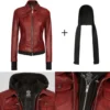 Womens Burgundy Hooded Leather Jacket