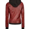 Womens Burgundy Hooded Leather Jacket