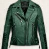 Womens Charlotte Burnt Green Leather Jacket