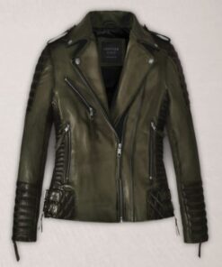 Womens Charlotte Burnt Olive Leather Jacket