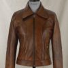 Womens Classic Tan Biker Brown Leather Jacket