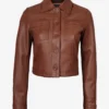 Womens Cognac Brown Cropped Harrington Leather Jacket