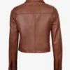 Womens Cognac Brown Cropped Harrington Leather Jacket