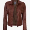 Womens Cognac Brown Trucker Leather Jacket