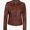 Womens Cognac Brown Trucker Leather Jacket