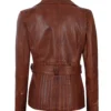 Women's Cognac Wax Belted Leather Jacket