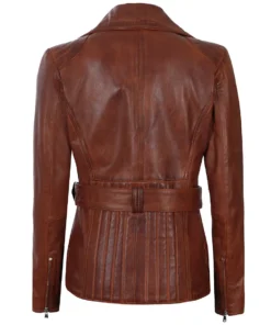 Women's Cognac Wax Belted Leather Jacket