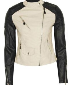 Womens Cream and Black Leather Jacket