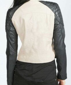Womens Cream and Black Leather Jacket