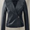 Women's Dark Blue Leather Jacket