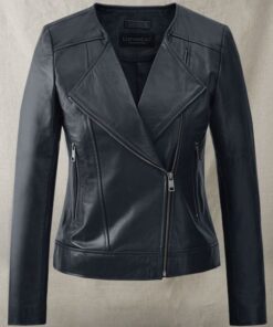 Women's Dark Blue Leather Jacket