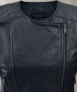 Women's Dark Blue Leather Jacket