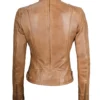 Women's Dodge Camel Brown Cafe Racer Leather Jacket