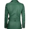 Women's Green Belted Real Leather Jacket