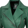 Women's Green Belted Real Leather Jacket