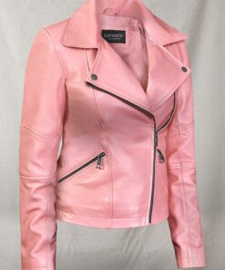 Womens Light Pink Pure Leather Jacket
